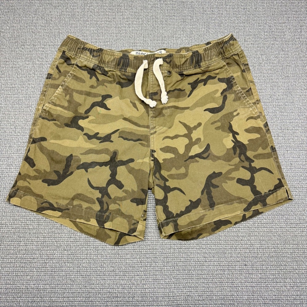 Paperbacks Mens Camo Drawstring Shorts Green Brown Camouflage‎ Size Small